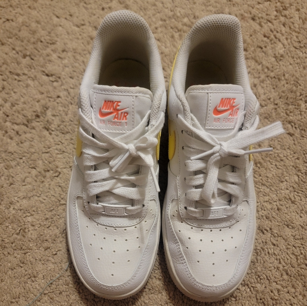 NikeWhite and Yellow Air Force 1 Shoes